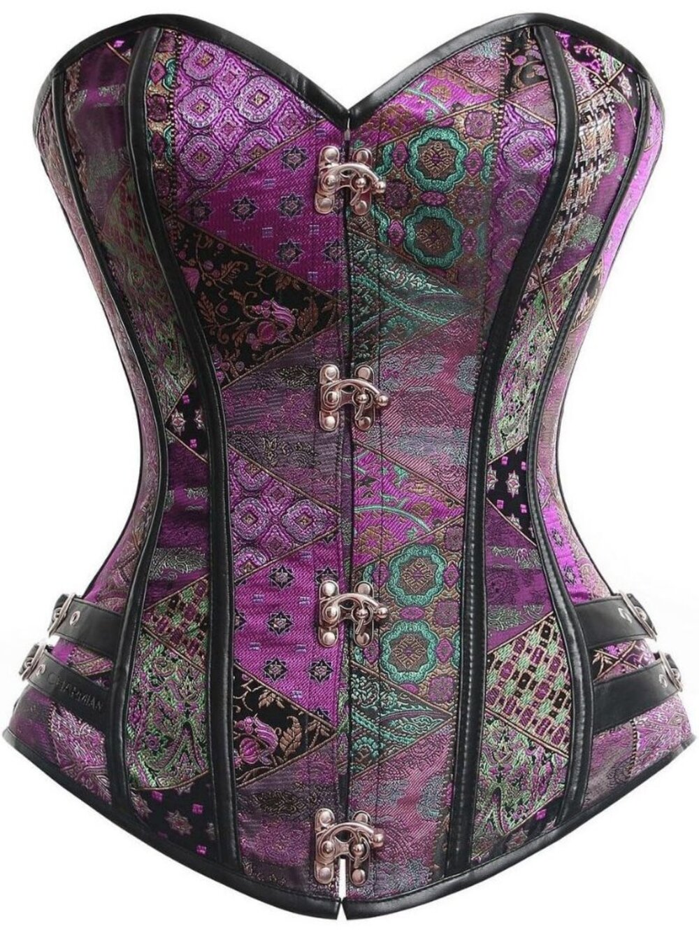 Women Purple Brocade Bustier Corset Top with Buckle Overbust Steel Boned Closure